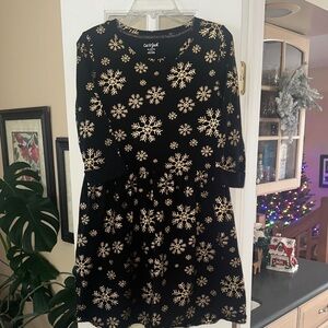 Cat & Jack Black Dress with Gold Snowflake Design